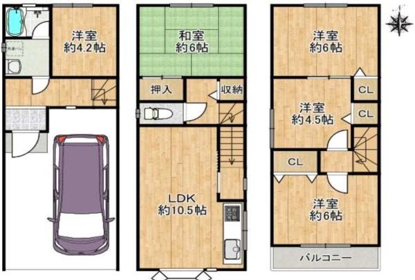 大阪市東住吉区照ケ丘矢田2丁目　中古戸建 間取図・土地図