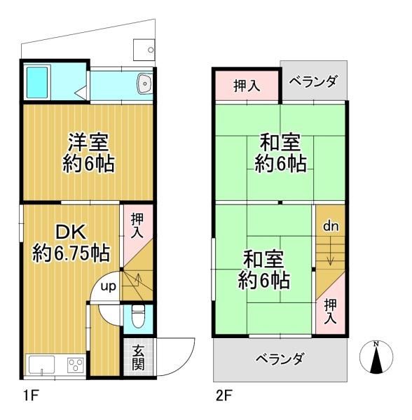 京都市右京区嵯峨野南浦町　中古テラスハウス 間取図・土地図