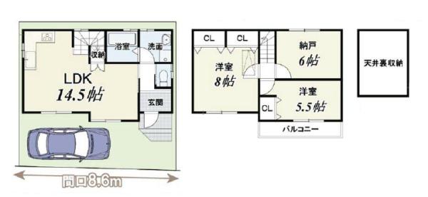 京都市右京区太秦西野町　中古戸建 間取図・土地図