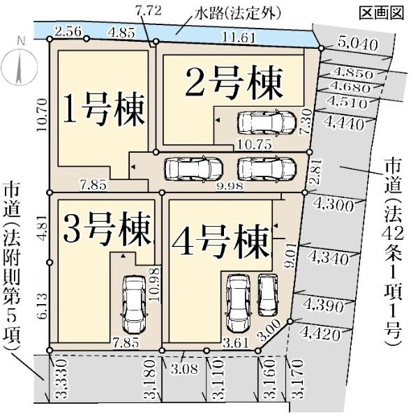 大阪市東住吉区住道矢田4丁目　3号棟　新築戸建 全体区画図