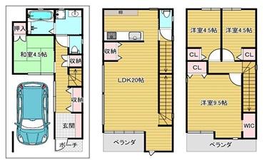 大阪市東淀川区下新庄4丁目　中古戸建 間取図・土地図