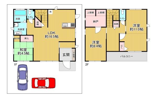 京都府木津川市梅美台3丁目　中古戸建 間取図・土地図