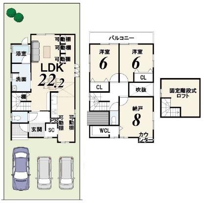 京都市北区上賀茂蝉ケ垣内町　新築戸建 間取図・土地図