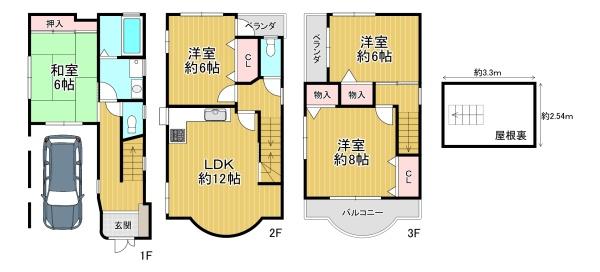 大阪市住之江区粉浜1丁目　中古戸建 間取図・土地図
