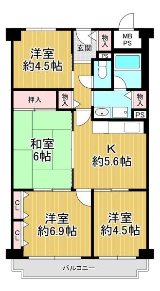 松屋町グランドハイツ 間取図・土地図