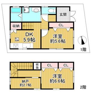 大阪市西淀川区福町2丁目　中古戸建 間取図・土地図