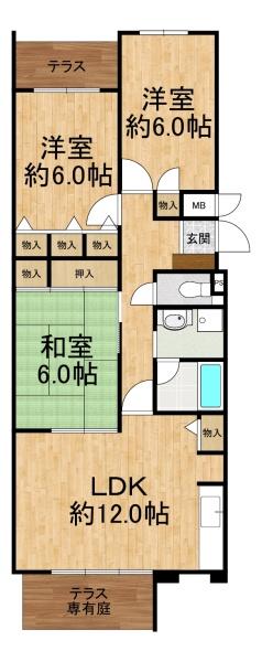 グリーンタウン東香里マンションB棟 間取図・土地図