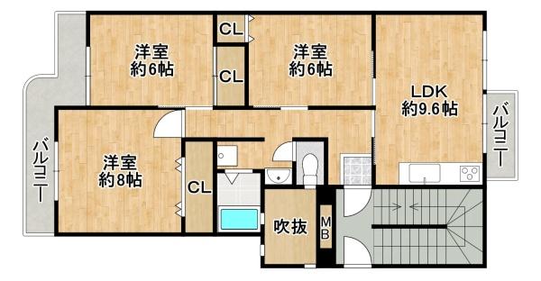 鴨谷台第一次住宅15号棟 間取図・土地図