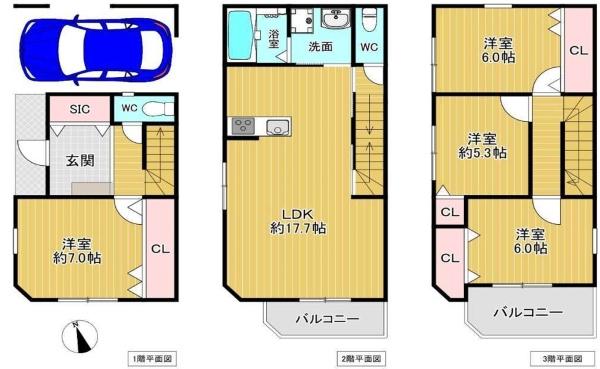大阪市鶴見区茨田大宮1丁目　中古戸建 間取図・土地図