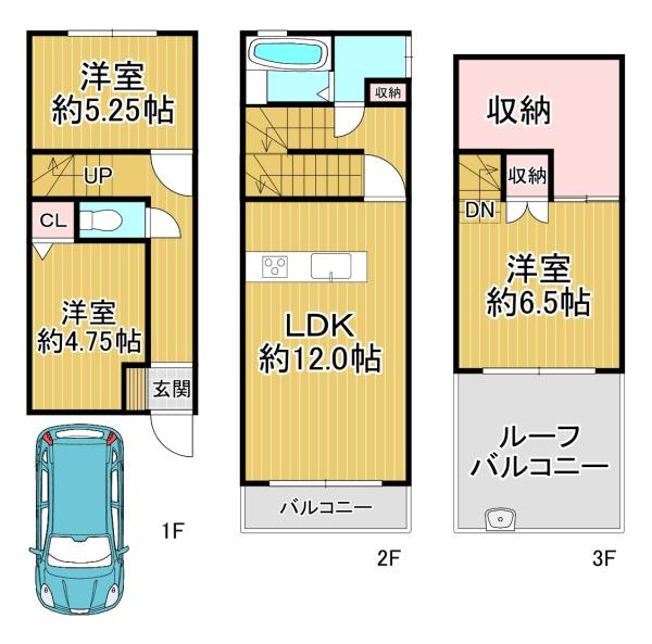 大阪市港区八幡屋4丁目　中古戸建 間取図・土地図