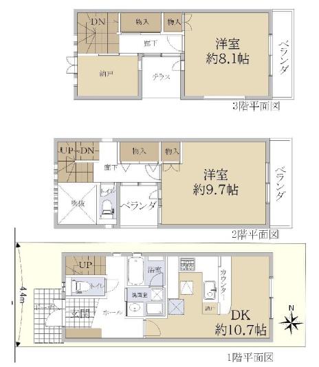 京都市中京区西ノ京南大炊御門町　中古戸建 間取図・土地図