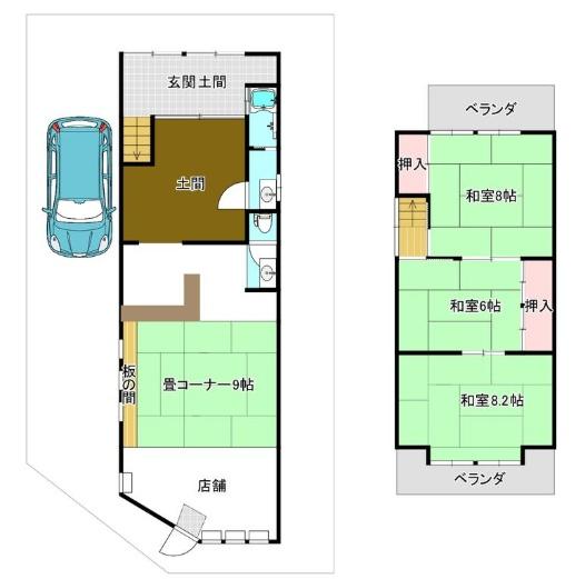 京都市右京区太秦蜂岡町　中古戸建 間取図・土地図