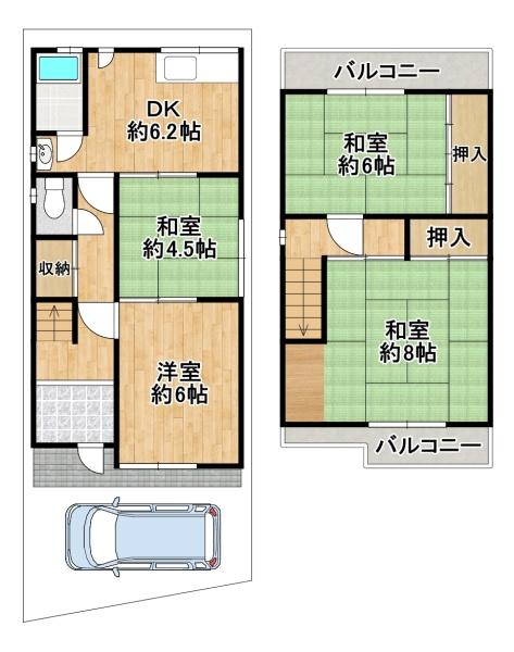 松原市河合2丁目　中古戸建 間取図・土地図