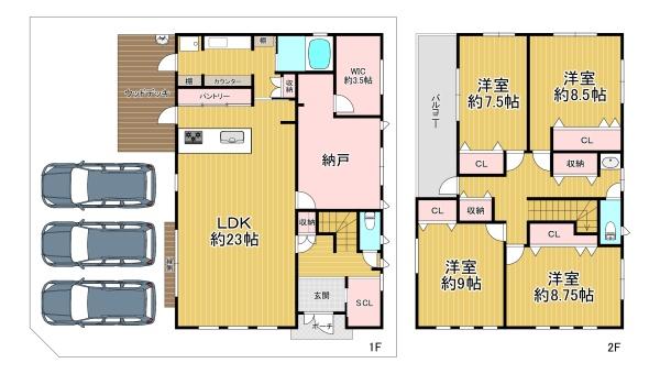 大阪市平野区瓜破東8丁目　中古戸建 間取図・土地図