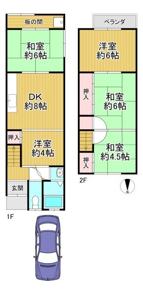 京都市右京区太秦御領田町　中古戸建 間取図・土地図