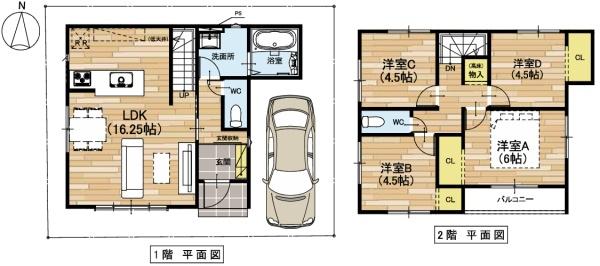 堺市東区菩提町5丁1号棟　新築戸建 間取図・土地図