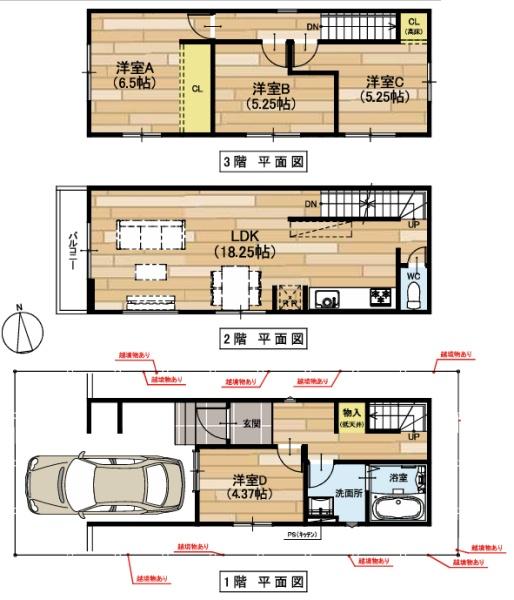 堺市堺区石津町3丁1期1号棟　新築戸建 間取図・土地図