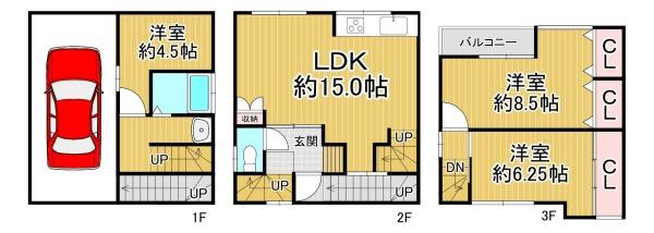 大阪市平野区加美北1丁目　中古戸建 間取図・土地図