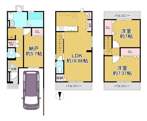 京都市南区久世上久世町　新築戸建 間取図・土地図