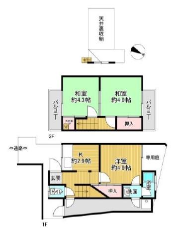 京都市右京区西院西今田町　中古テラスハウス 間取図・土地図