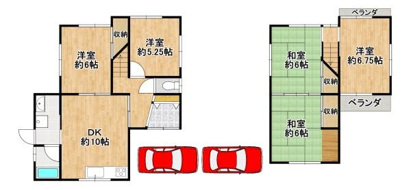 堺市東区丈六　中古戸建 間取図・土地図