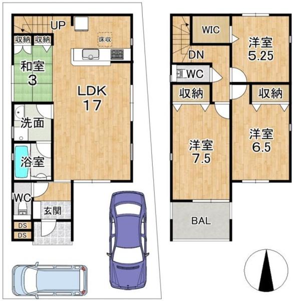 羽曳野市向野1丁目　中古戸建 間取図・土地図