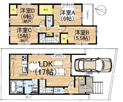 京都市北区紫竹西北町　新築戸建 間取図・土地図