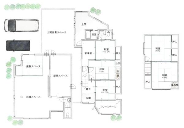 京都市右京区嵯峨鳥居本小坂町　店舗付き中古戸建 間取図・土地図