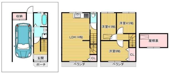 大阪市東成区大今里1丁目　中古戸建 間取図・土地図