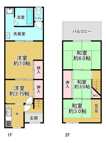 堺市北区東雲東町2丁目　中古テラス 間取図・土地図
