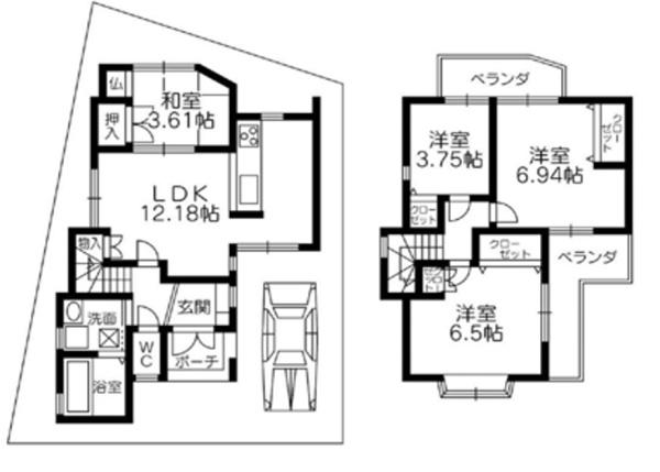 泉大津市綾井　中古戸建 間取図・土地図