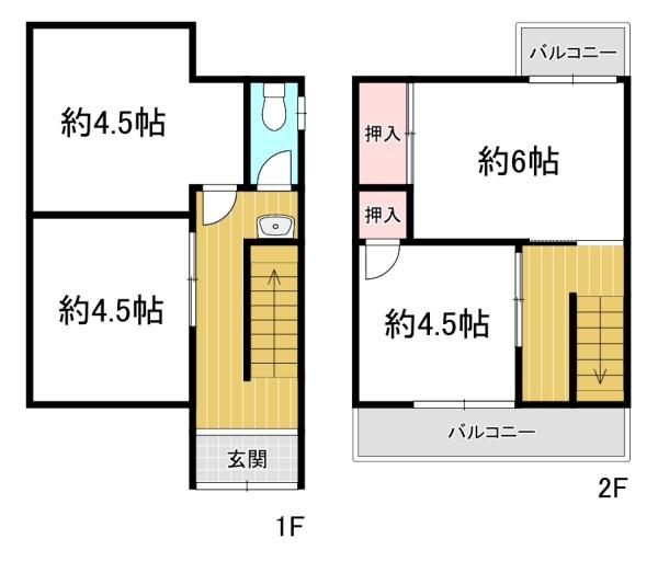 大阪市東住吉区住道矢田9丁目　中古テラスハウス 間取図・土地図