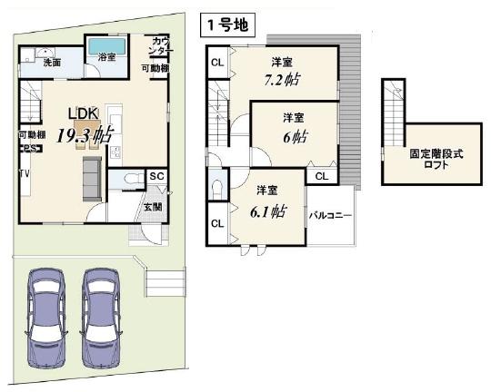 京都市北区紫野泉堂町　1号地　新築戸建 間取図・土地図