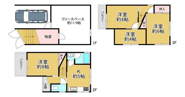 大阪市東住吉区矢田3丁目　中古戸建 間取図・土地図