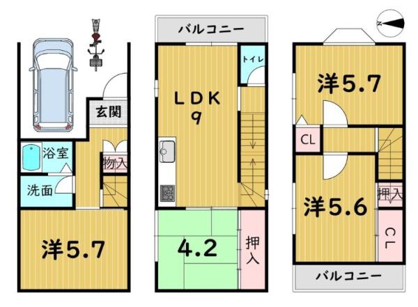 京都市上京区井田町　中古戸建 間取図・土地図