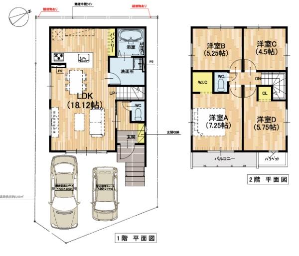 藤井寺市野中5丁目　新築戸建 間取図・土地図
