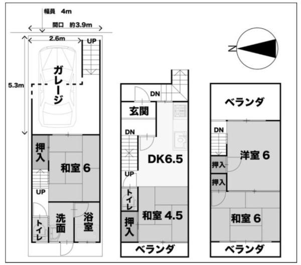 京都市中京区西ノ京大炊御門町　中古戸建 間取図・土地図