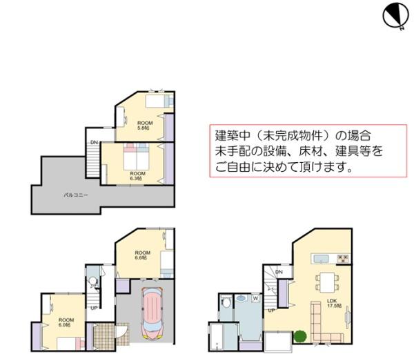堺市西区上野芝向ヶ丘町6丁　新築戸建 間取図・土地図