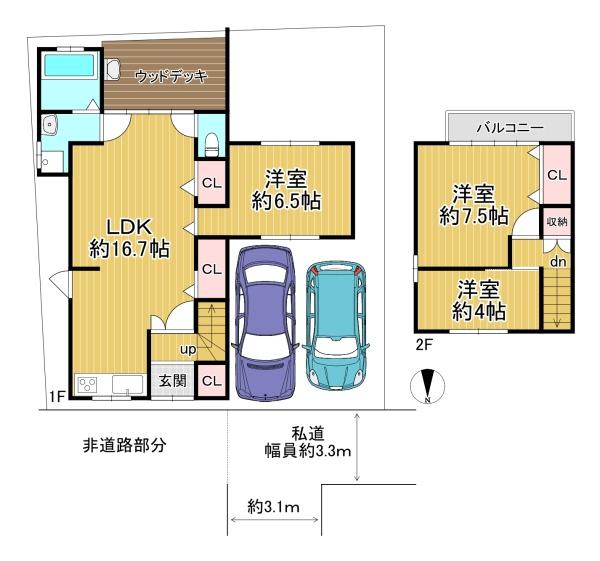 京都市右京区鳴滝蓮花寺町　中古戸建 間取図・土地図