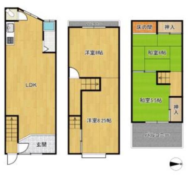 大阪市住吉区東粉浜3丁目　中古戸建 間取図・土地図