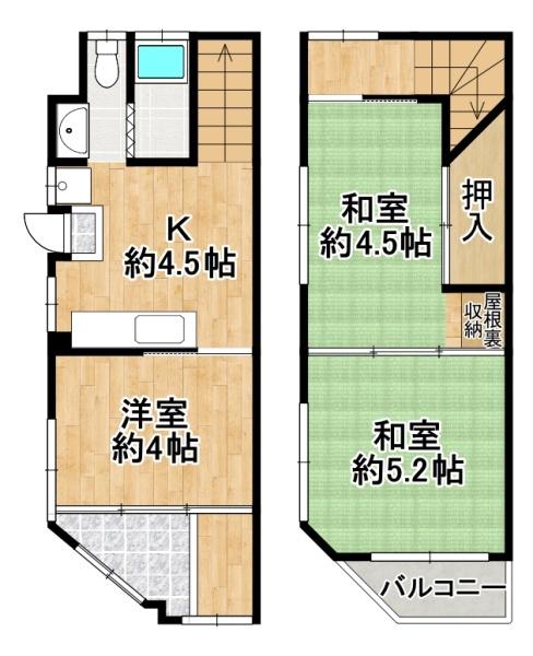 尼崎市大庄中通2丁目　中古テラスハウス 間取図・土地図