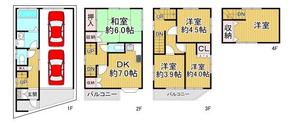大阪市福島区海老江1丁目　中古戸建 間取図・土地図