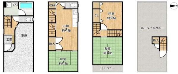 大阪市生野区巽中2丁目　中古戸建 間取図・土地図