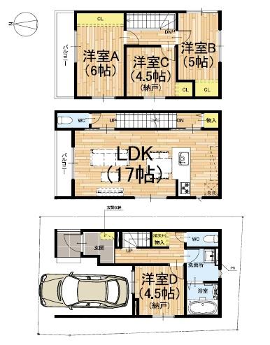 京都市右京区嵯峨伊勢ノ上町　新築戸建 間取図・土地図