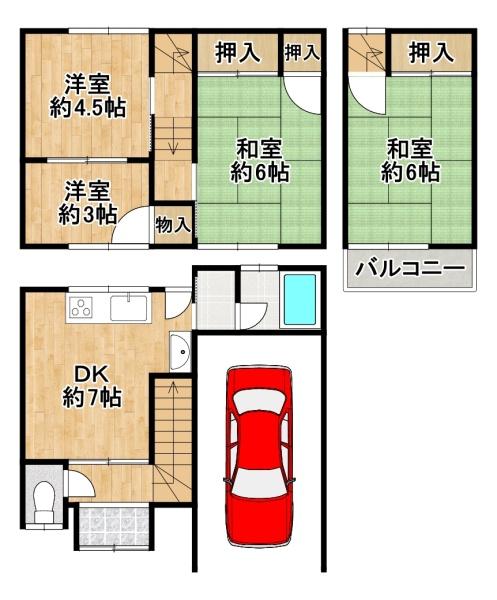 藤井寺市小山8丁目　中古テラスハウス 間取図・土地図
