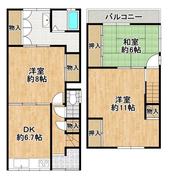 松原市別所3丁目　中古テラス 間取図・土地図