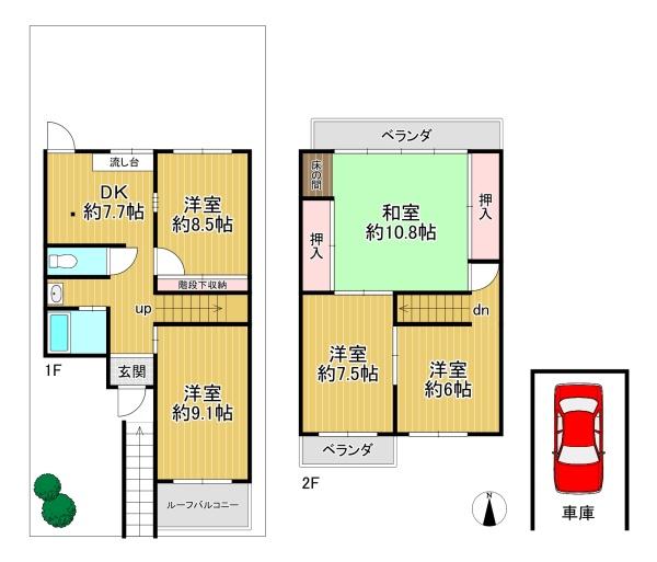 京都市山科区上花山桜谷　中古戸建 間取図・土地図