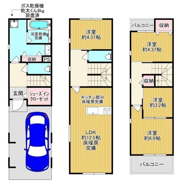 大阪市平野区平野本町3丁目　新築戸建 間取図・土地図