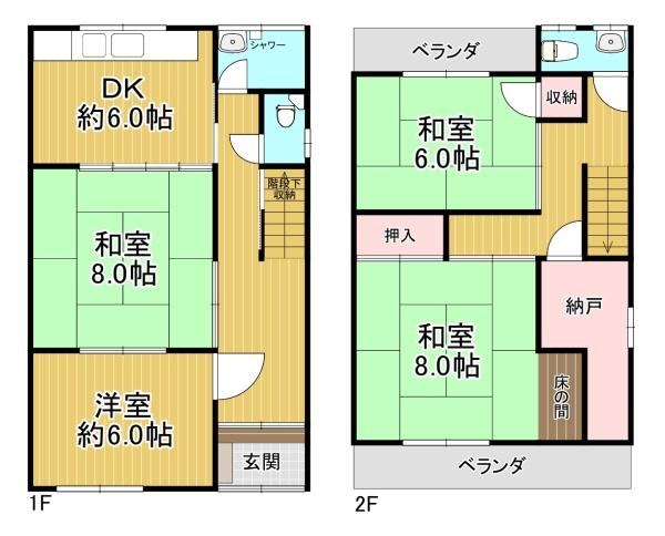 大阪市生野区桃谷2丁目　中古テラスハウス 間取図・土地図