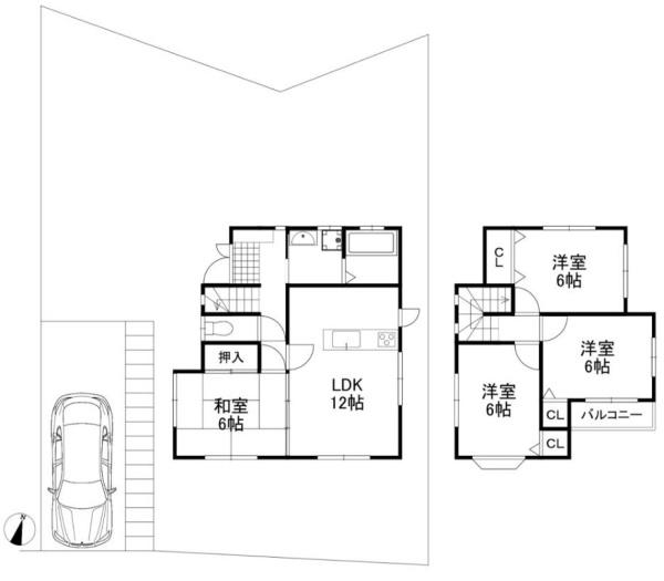 富田林市錦織南2丁目　中古戸建 間取図・土地図